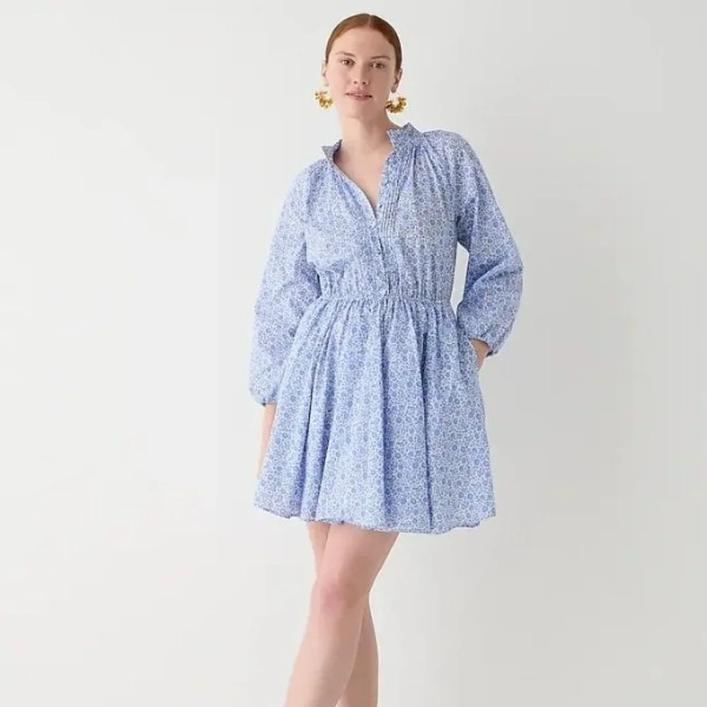 J. Crew Liberty Fabrics Ruffle Collar Dress in D'Anjo Coast Size Small NWT